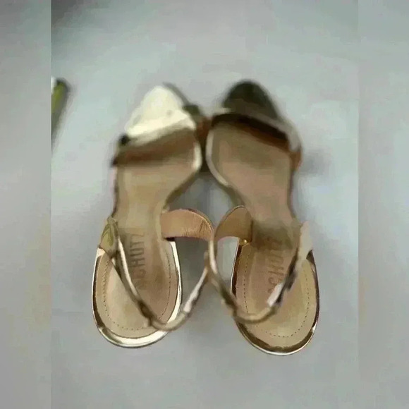 Brazilian Designer Schutz Luriane Metallic 4" High Heels Sandal Size 9.5 Gold - Picture 8 of 9